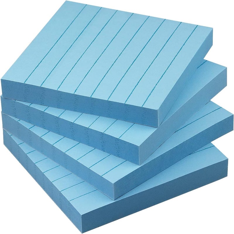 Eastern Wolf Lined Sticky Notes 3x3 Sticky Notes with Lines Self-Stick Notes Bright Color 4 Pads 90 Sheets/Pad (Light Blue) - Image 1